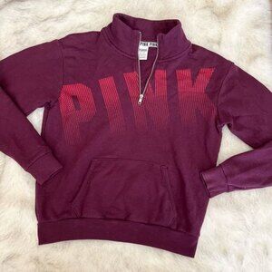 Victoria’s Secret Pink Campus Quarter Zip Burgundy Maroon Ombré Logo Sweater XS